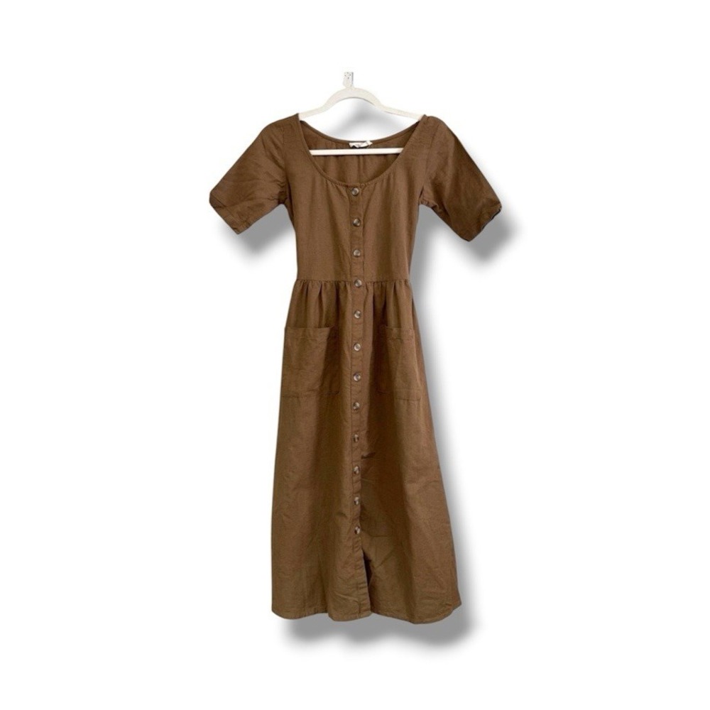 Little Cottonwood Linen Cotton Button Front Midi Dress Prairie Cottagecore XXS